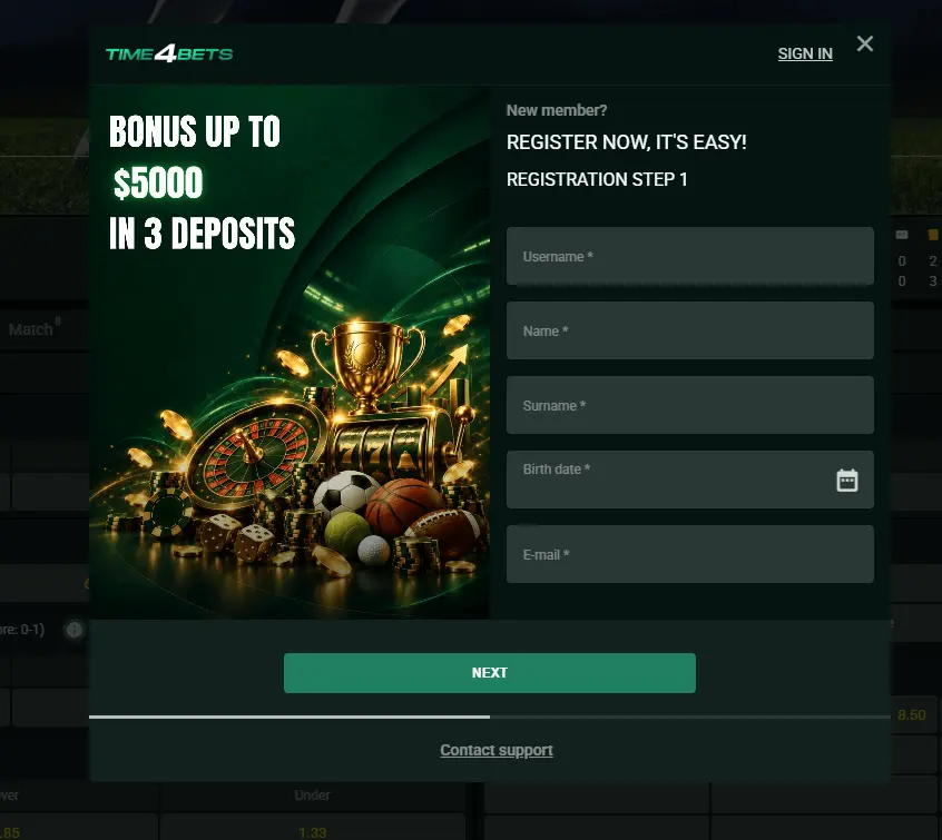 Creating a Time4Bets Account